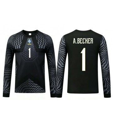 Brasilien Alisson Becker #1 Målvakt Replika Hemmatröja Barn VM 2026 Långärmad (+ Korta byxor)